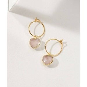 Mini Hoop Heart Earrings Rose Quartz